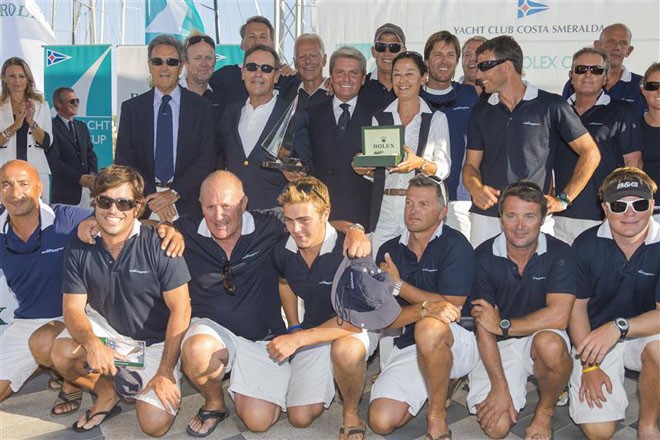 Sir Lindsay Owen Jones and crew of Magic Carpet 2, winners in the Wally Class - 2012 Maxi Yacht Rolex Cup ©  Rolex / Carlo Borlenghi http://www.carloborlenghi.net